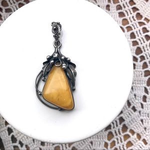 Sterling Silver Yellow Amber Pendant